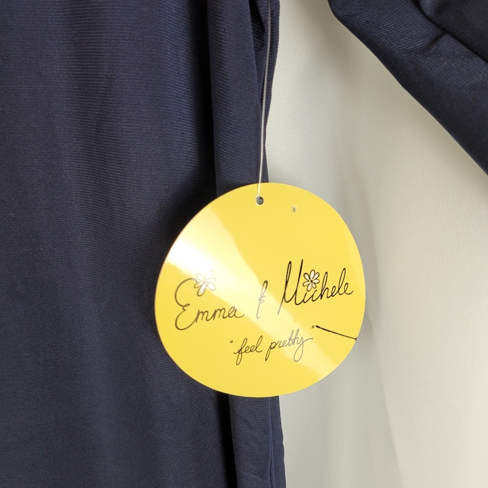 NEW Emma & Michele Navy Blue Mock Neck Cold Shoulder Midi Shift Dress Medium - Picture 8 of 12